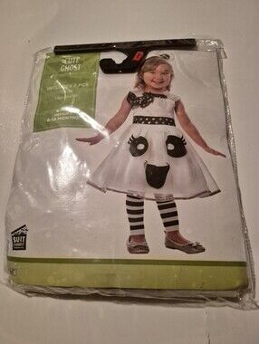 Cute Ghost Infant Dress Costume - White & Black 2 Pieces 6-12 M NEW Amscan